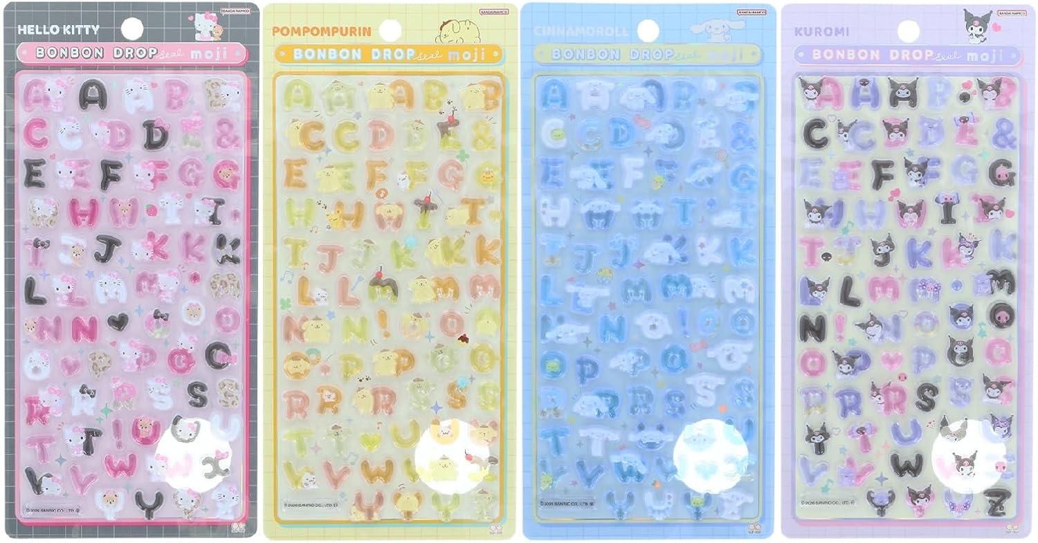 ボンボンドロップシール サンリオ もじ 【4個セット】 ハローキティ クール・ポムポムプリン・シナモロール・クロミ
